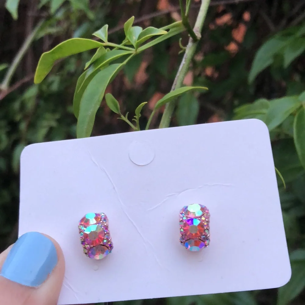 Iridescent Rose Pink Sparkly Crystal Earrings